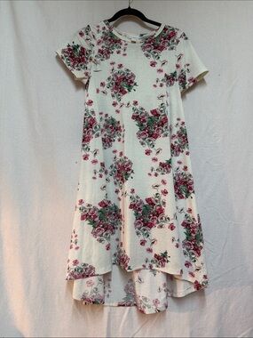 LuLaRoe Cream Midi Dress with Pink Floral Print